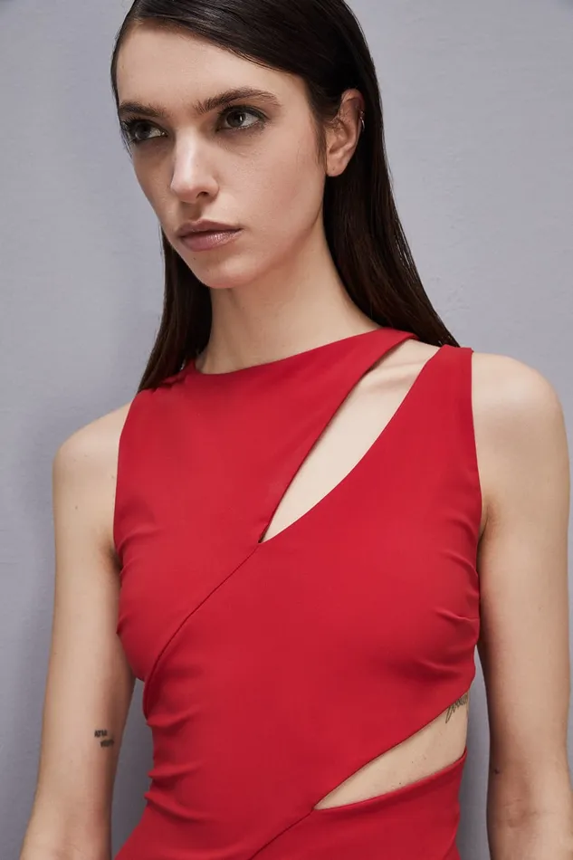 Patrizia Pepe Cutout Jersey Dress Red Red Heart Apparel Midi