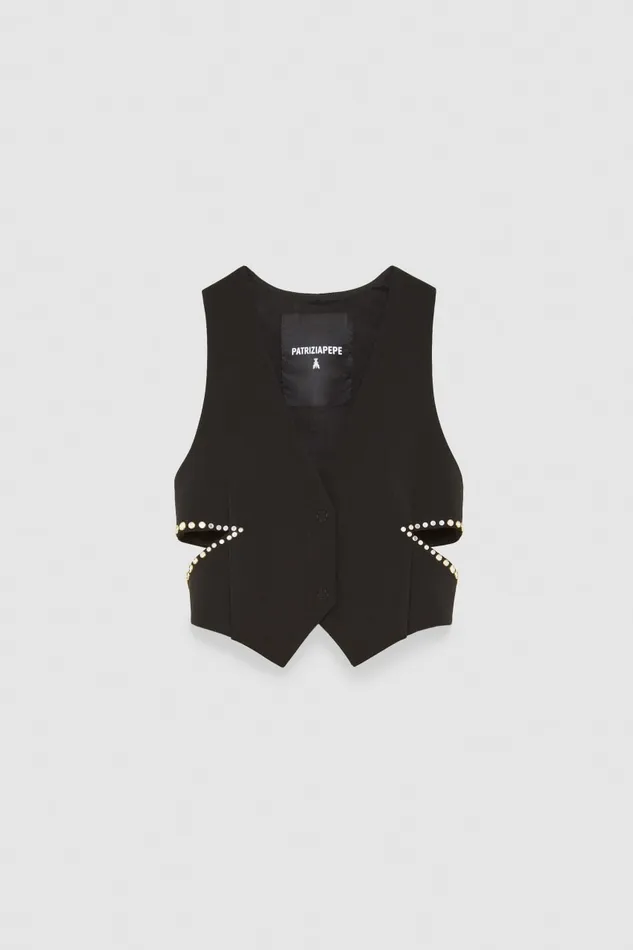 Patrizia Pepe Elegant Crepe Vest Black Nero Apparel Blazers