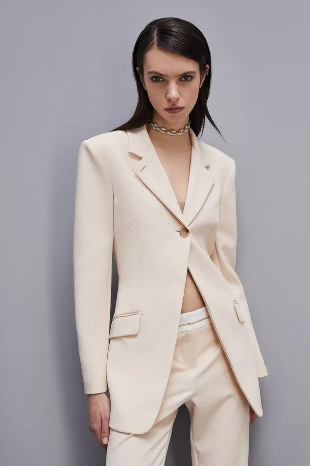Patrizia Pepe Feminine Onebutton Jacket Beige Ivory Skin Apparel Blazers