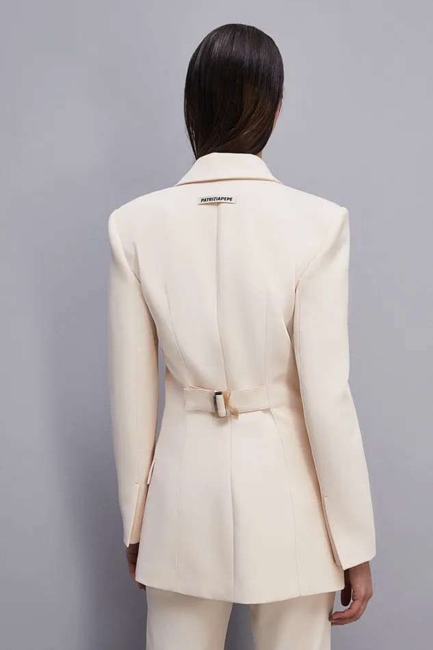 Patrizia Pepe Feminine Onebutton Jacket Beige Ivory Skin Apparel Blazers