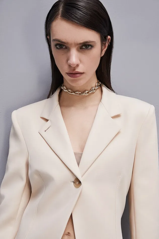 Patrizia Pepe Feminine Onebutton Jacket Beige Ivory Skin Apparel Blazers