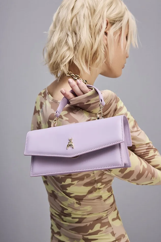 Patrizia Pepe Fly Bamby Leather Shoulder Bag Purple Lilac Bloom Bags Handbags