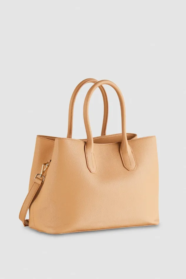 Patrizia Pepe Fly Leather Shopping Bag With Shoulder Strap Beige Pompei Beige Bags Shoppers
