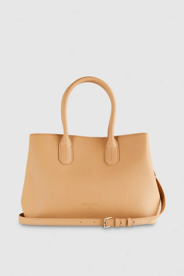 Patrizia Pepe Fly Leather Shopping Bag With Shoulder Strap Beige Pompei Beige Bags Shoppers