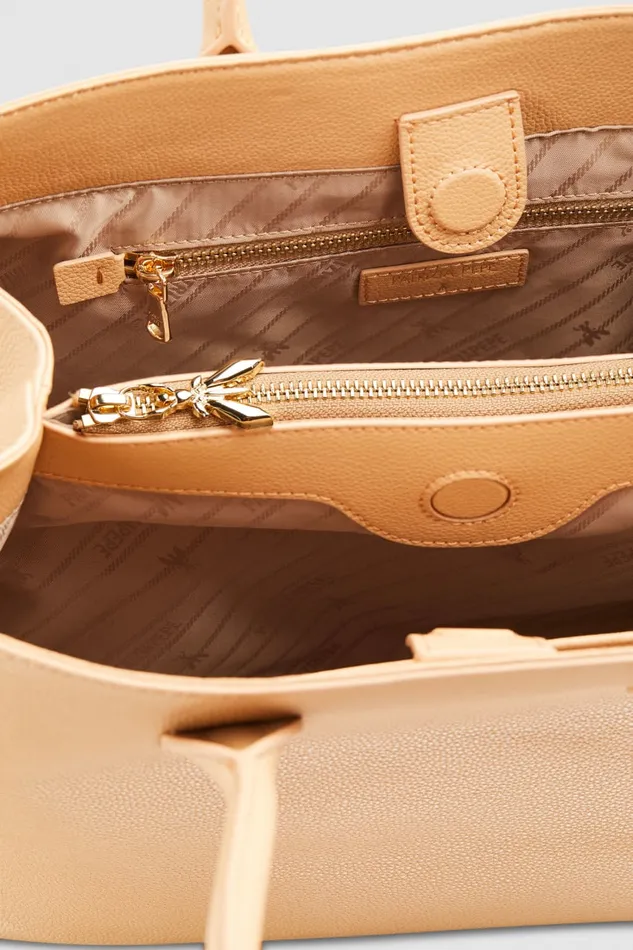 Patrizia Pepe Fly Leather Shopping Bag With Shoulder Strap Beige Pompei Beige Bags Shoppers