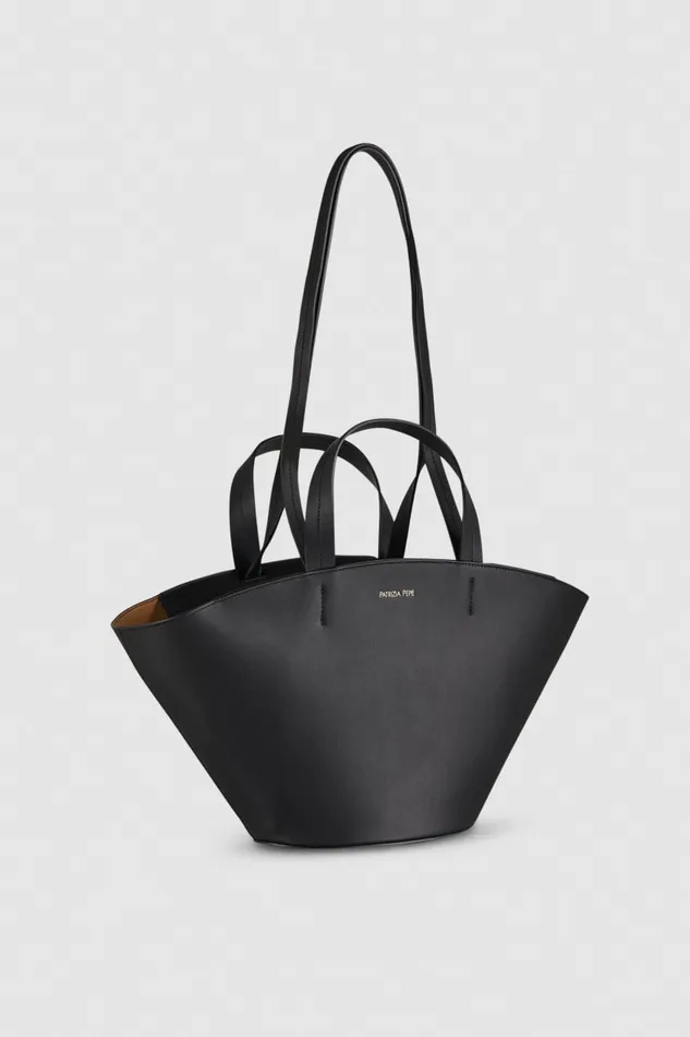 Patrizia Pepe Leather Shopping Bag With Handles Black Nero Bags Shoppers