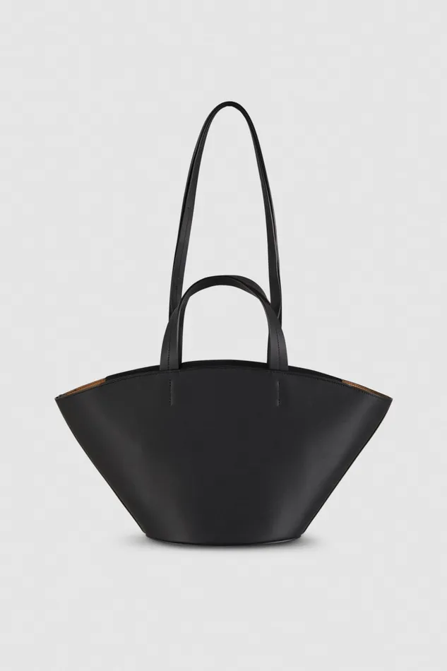 Patrizia Pepe Leather Shopping Bag With Handles Black Nero Bags Shoppers