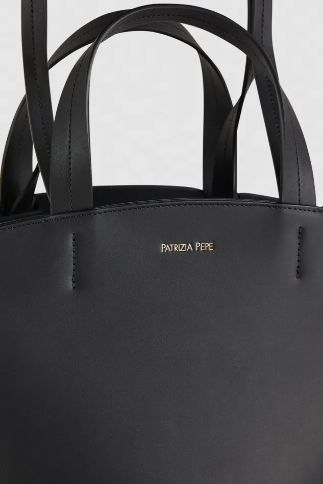Patrizia Pepe Leather Shopping Bag With Handles Black Nero Bags Shoppers