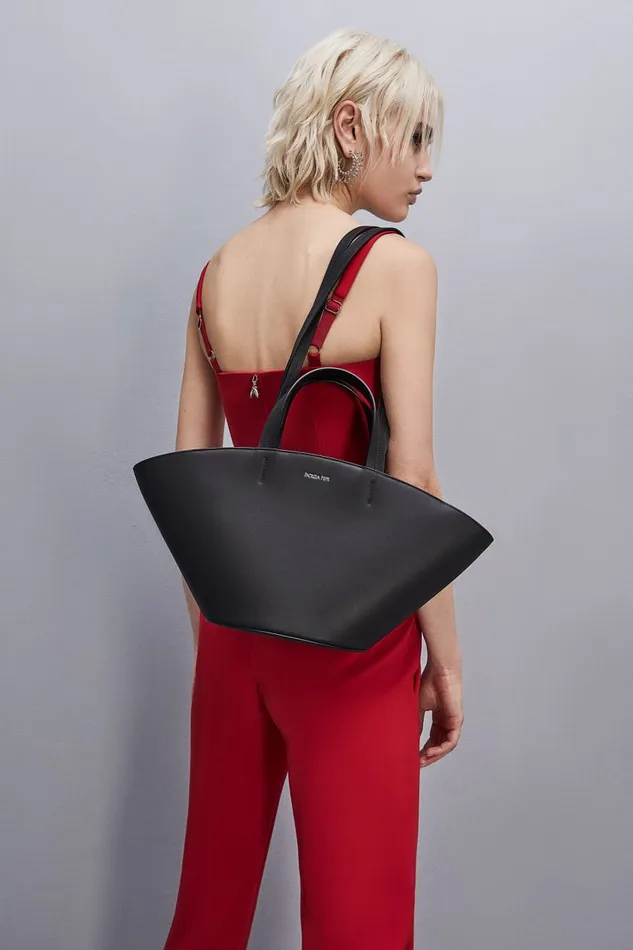 Patrizia Pepe Leather Shopping Bag With Handles Black Nero Bags Shoppers