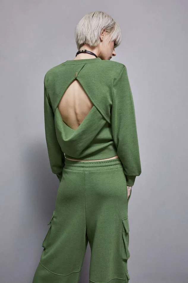 Patrizia Pepe Longsleeved Cotton Sweatshirt Green Green Garden Apparel Sweaters