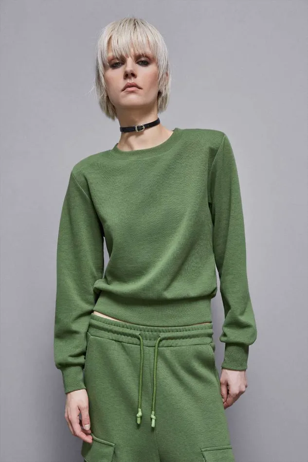 Patrizia Pepe Longsleeved Cotton Sweatshirt Green Green Garden Apparel Sweaters
