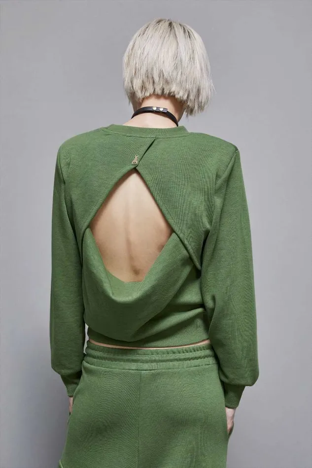 Patrizia Pepe Longsleeved Cotton Sweatshirt Green Green Garden Apparel Sweaters