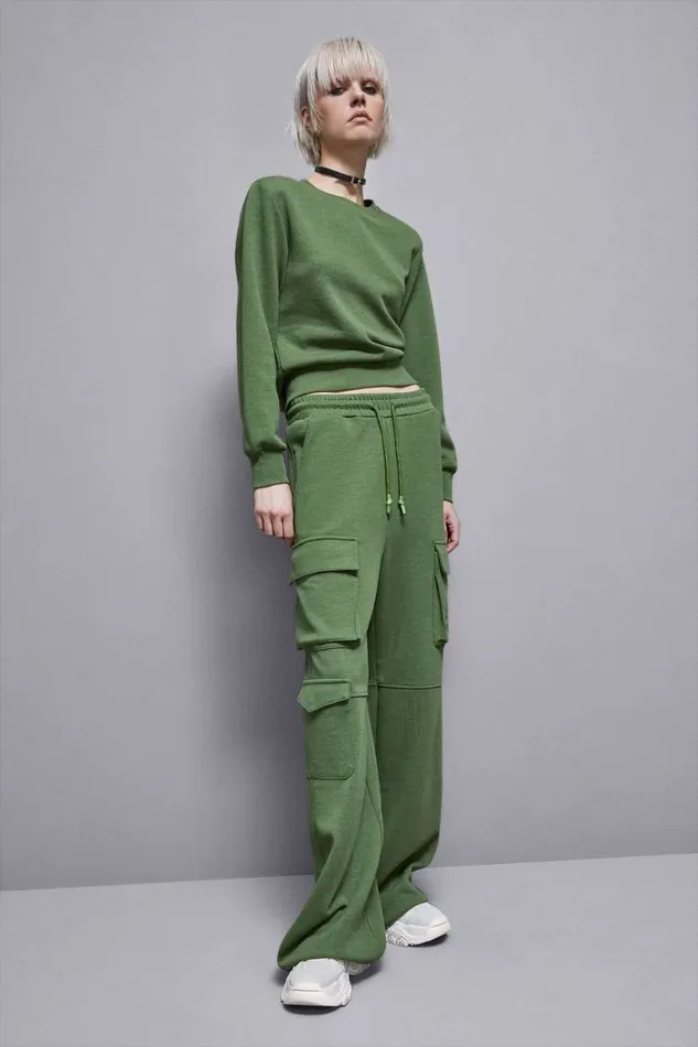 Patrizia Pepe Longsleeved Cotton Sweatshirt Green Green Garden Apparel Sweaters