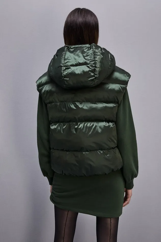 Patrizia Pepe Nylon Sleeveless Down Jacket Green Tuscany Green Apparel Down Jackets
