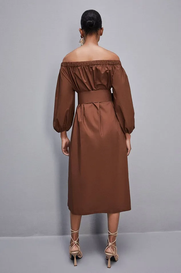 Patrizia Pepe Offshoulder Dress With Belt Brown Chocolate Brown Apparel Midi