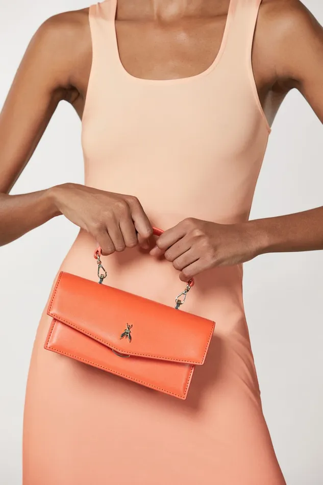 Patrizia Pepe Orange Leather Fly Bamby Bag Solar Orange Bags Handbags
