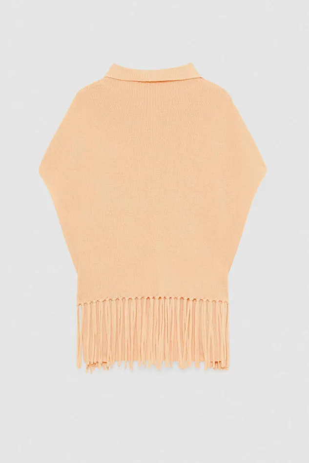 Patrizia Pepe Organic Wool Fringed Poncho Beige Golden Beige Accessories