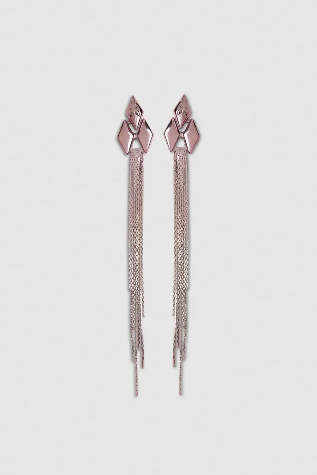 Patrizia Pepe Pendant Earrings With Micro Fly Links And Metal Fringing Pink Shiny Lilac Accessories