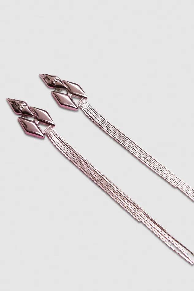 Patrizia Pepe Pendant Earrings With Micro Fly Links And Metal Fringing Pink Shiny Lilac Accessories