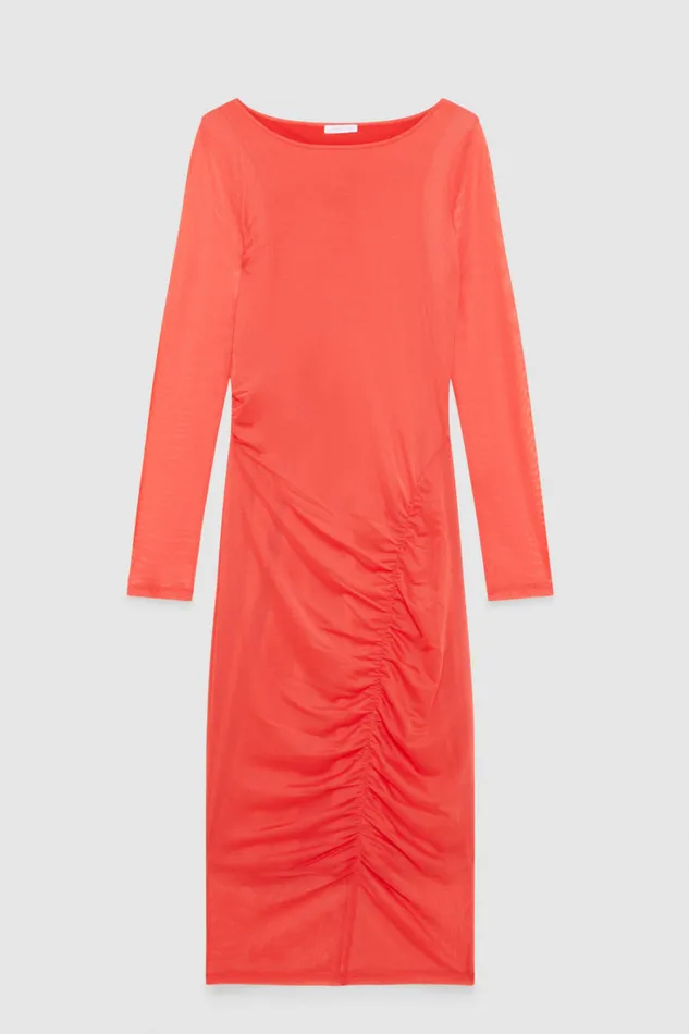 Patrizia Pepe Printed Dress In Stretch Tulle Red Glam Red Apparel Midi