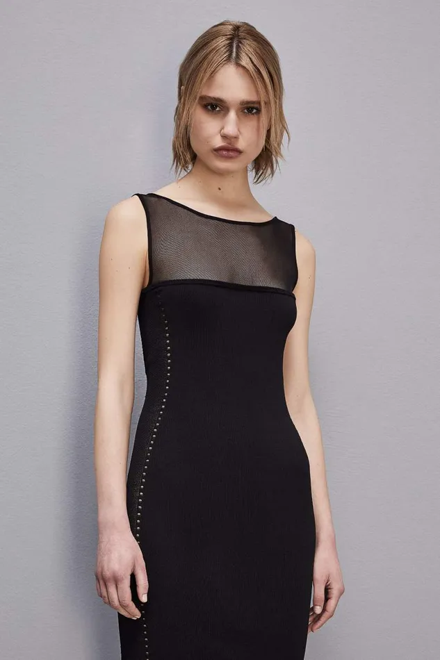 Patrizia Pepe Recycled Nylon And Viscose Blend Slim Dress Black Nero Apparel Mini