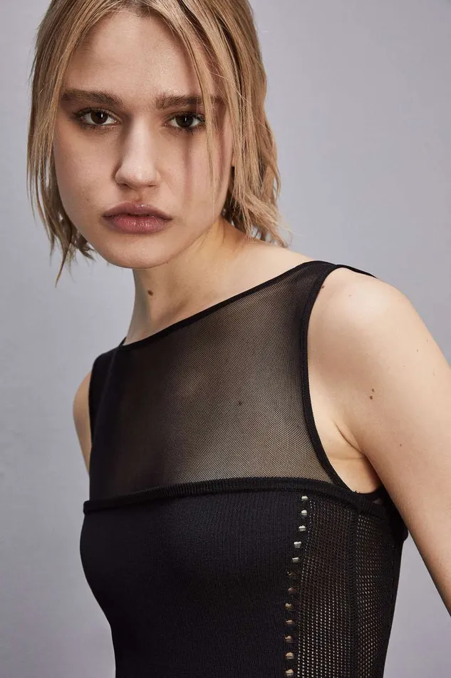 Patrizia Pepe Recycled Nylon And Viscose Blend Slim Dress Black Nero Apparel Mini