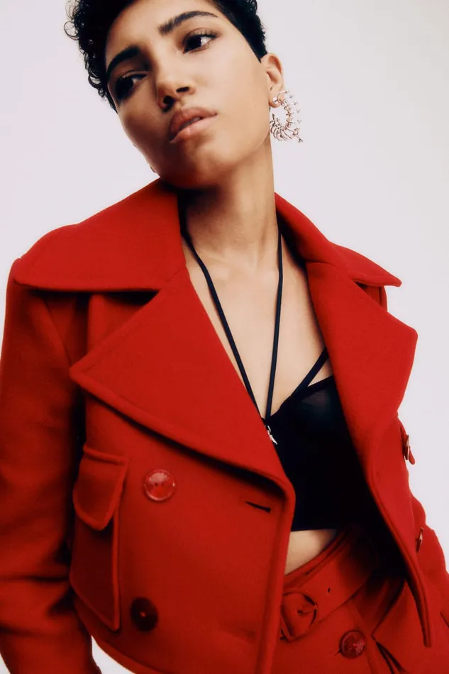 Patrizia Pepe Red Double Breasted Cropped Coat Infrarouge Red Apparel Jackets