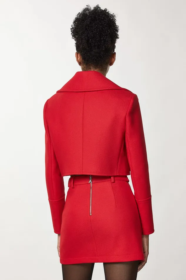 Patrizia Pepe Red Double Breasted Cropped Coat Infrarouge Red Apparel Jackets