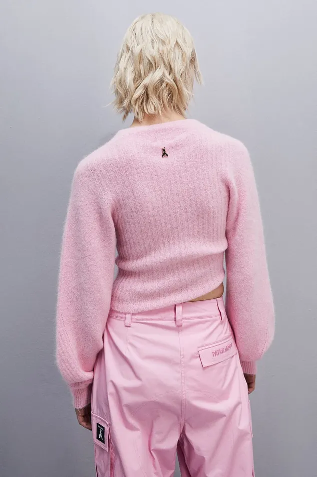 Patrizia Pepe Rib Knit Sweater With Round Neckline Pink Fresh Pink Apparel Sweaters