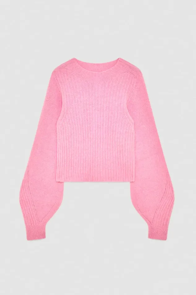 Patrizia Pepe Rib Knit Sweater With Round Neckline Pink Fresh Pink Apparel Sweaters