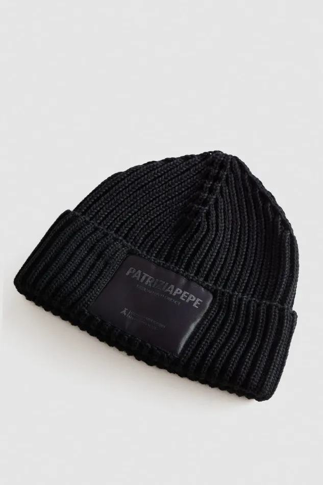 Patrizia Pepe Ribbed Fabric Hat Black Nero Accessories