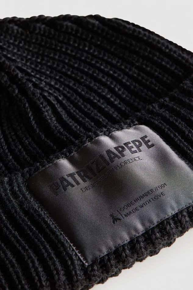 Patrizia Pepe Ribbed Fabric Hat Black Nero Accessories