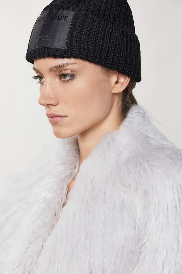 Patrizia Pepe Ribbed Fabric Hat Black Nero Accessories