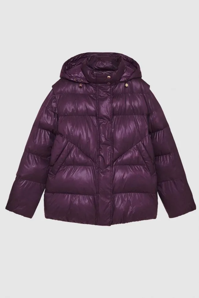 Patrizia Pepe Shiny Nylon Over Down Jacket Purple Plum Elixir Apparel Down Jackets