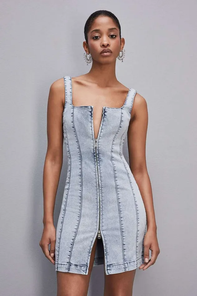 Patrizia Pepe Sleeveless Denim Mini Dress Light Blue Light Bleached Wash Apparel Mini