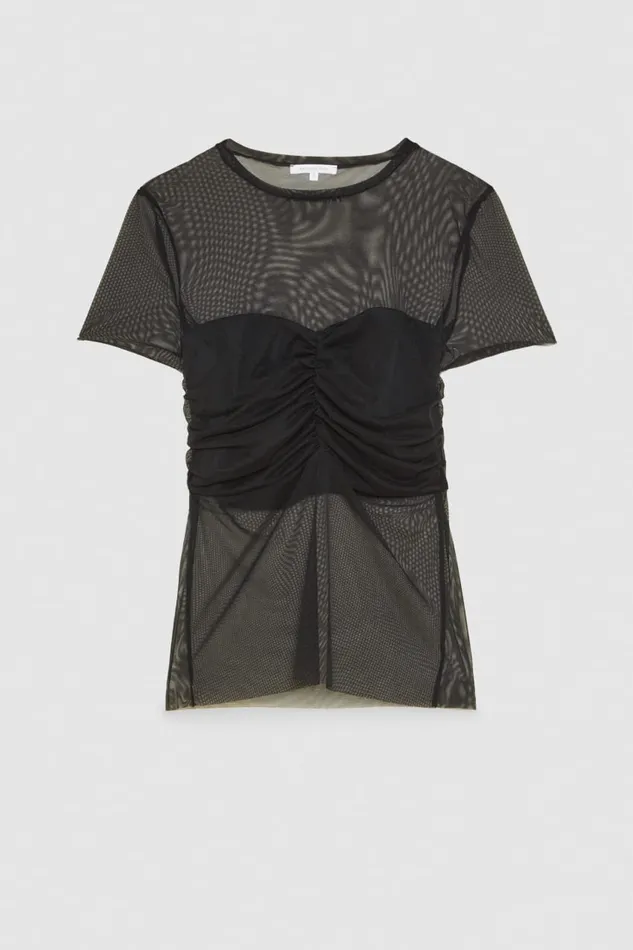 Patrizia Pepe Slim Tshirt In Stretch Tulle Black Nero Apparel TShirts