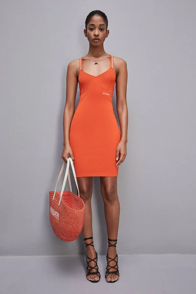 Patrizia Pepe Sporty Jacquard Logo Knit Dress Orange Orange Sunset Apparel Mini