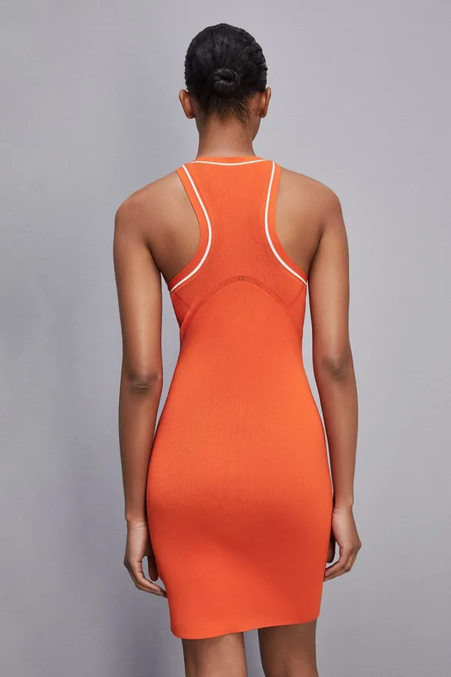 Patrizia Pepe Sporty Jacquard Logo Knit Dress Orange Orange Sunset Apparel Mini