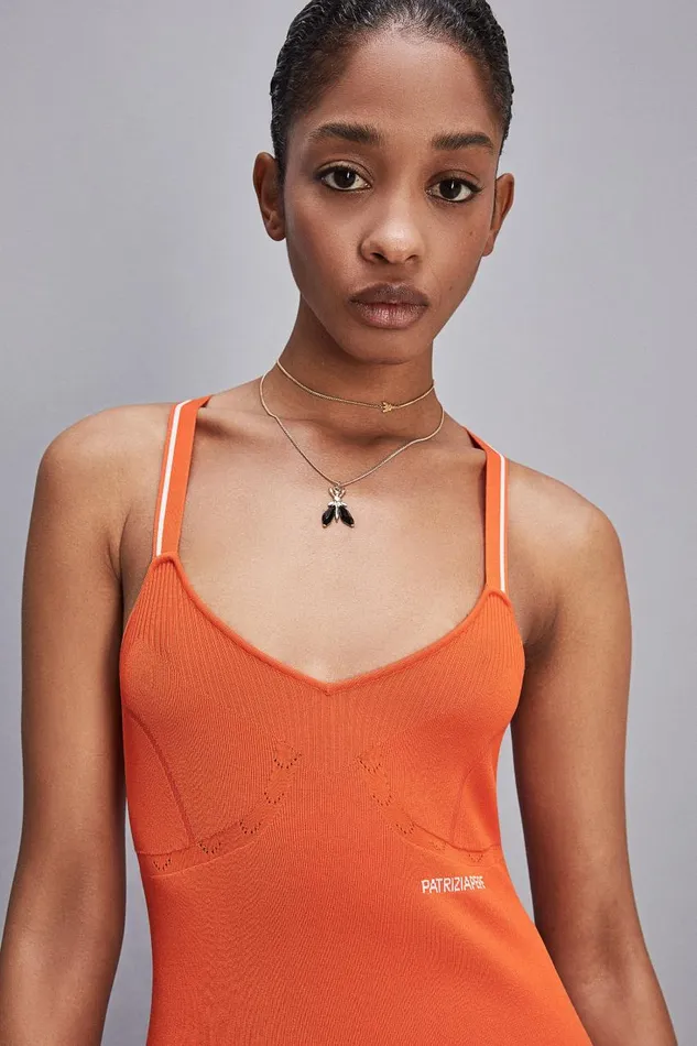 Patrizia Pepe Sporty Jacquard Logo Knit Dress Orange Orange Sunset Apparel Mini