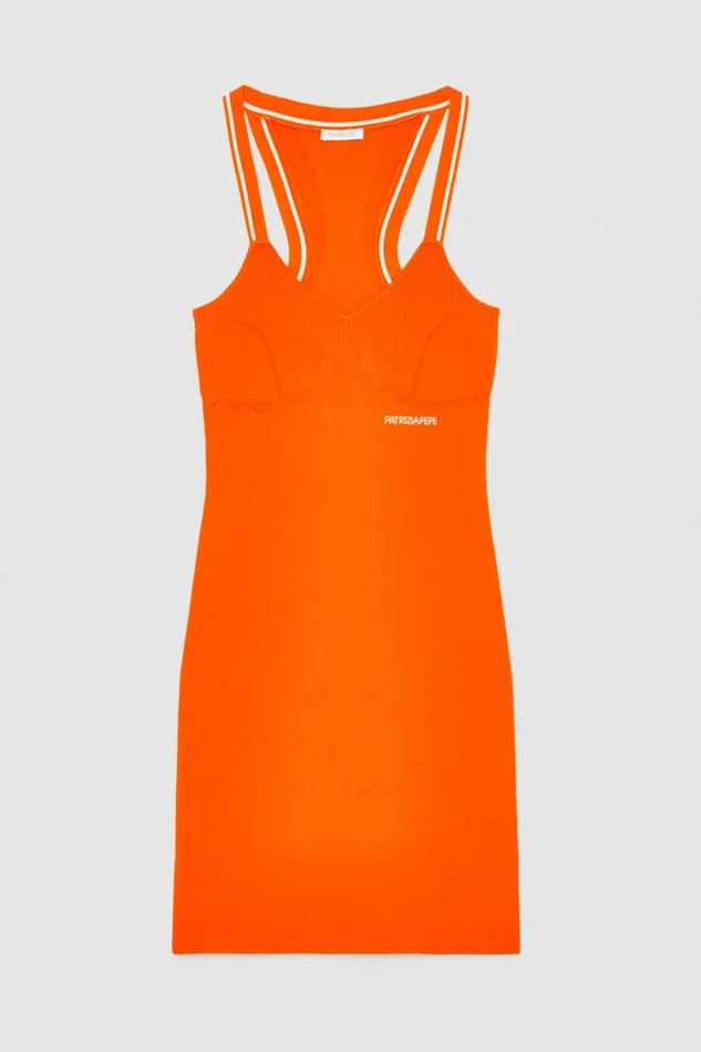 Patrizia Pepe Sporty Jacquard Logo Knit Dress Orange Orange Sunset Apparel Mini