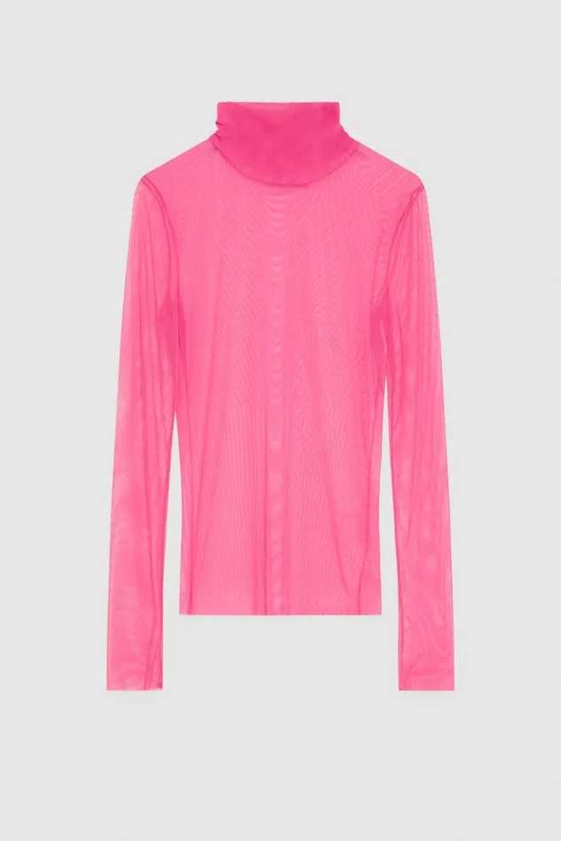 Patrizia Pepe Stretch Tulle Turtleneck Pink Poison Orchid Apparel Tops