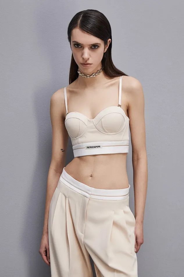 Patrizia Pepe Tailored Bustier With Belt Beige Ivory Skin Apparel Lingerie