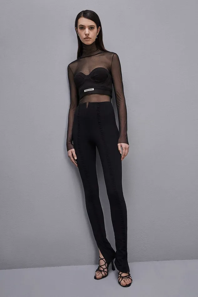 Patrizia Pepe Tulle Turtleneck Black Nero Apparel Tops