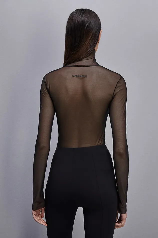 Patrizia Pepe Tulle Turtleneck Black Nero Apparel Tops