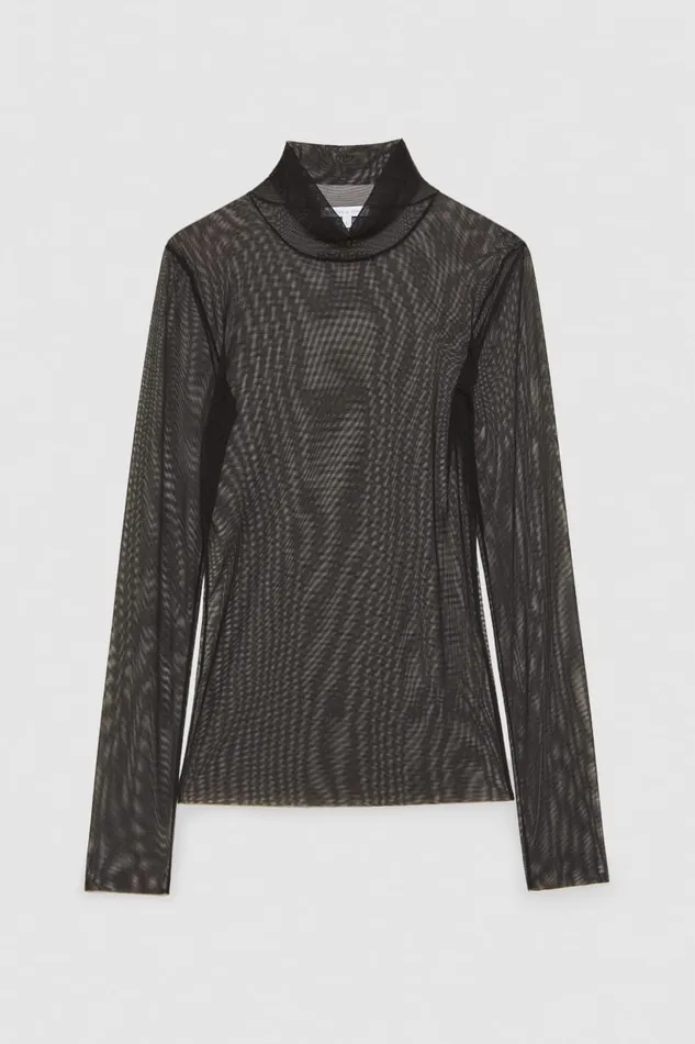 Patrizia Pepe Tulle Turtleneck Black Nero Apparel Tops