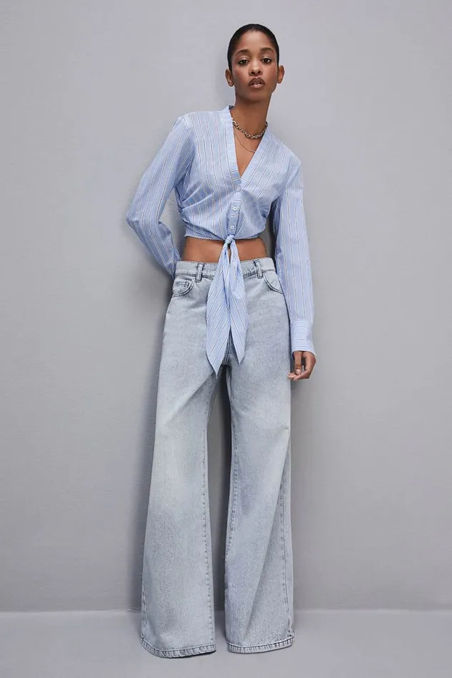 Patrizia Pepe Vneck Shirt With Knot Simple Stripes Apparel Shirts
