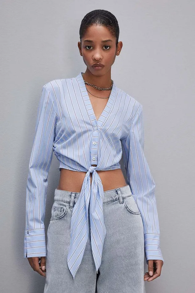 Patrizia Pepe Vneck Shirt With Knot Simple Stripes Apparel Shirts