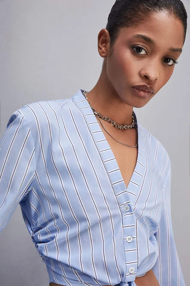 Patrizia Pepe Vneck Shirt With Knot Simple Stripes Apparel Shirts