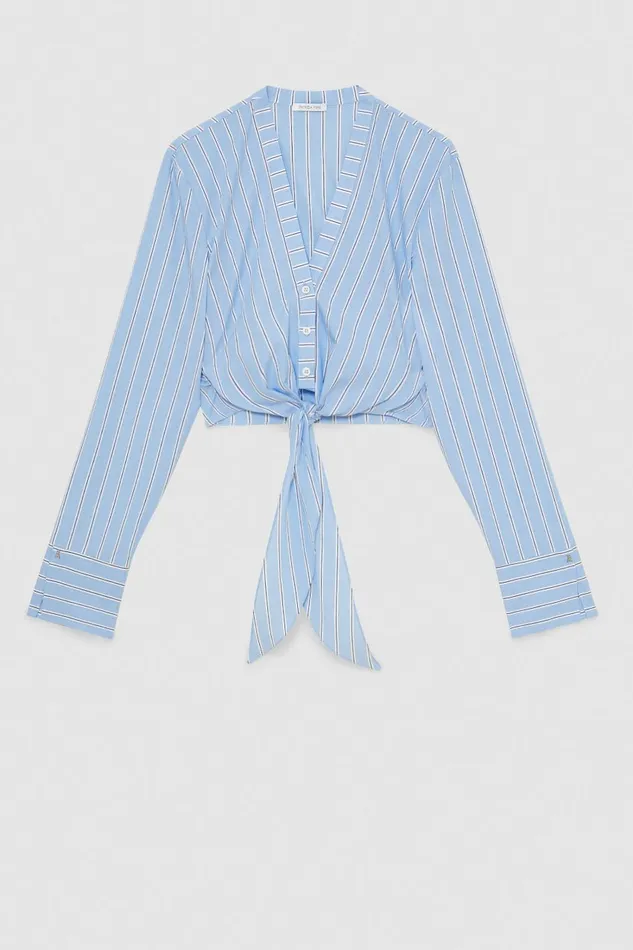 Patrizia Pepe Vneck Shirt With Knot Simple Stripes Apparel Shirts