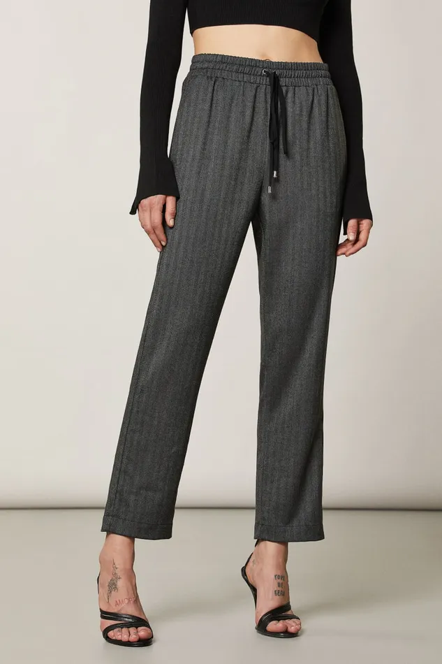 Patrizia Pepe Viscose Ankle Pants Black Dark Gray Texture Apparel Cigarette